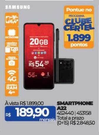 Lojas Certel Smartphone a22 samsung oferta