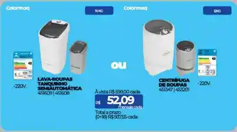 Lojas Certel Lava-roupas tanquinho semiautomática centrífuga de rouupas colormaq oferta