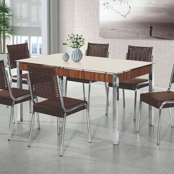 Gazin Conjunto de mesa 6 cadeiras tampo de vidro cr rt aço nobre oferta