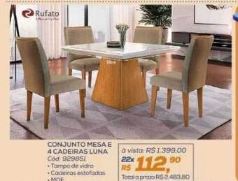 Lojas Colombo Conjunto mesa e 4 cadeiras luna rufato oferta