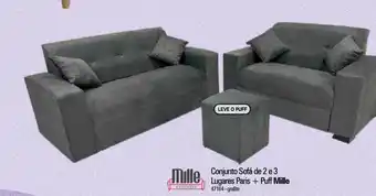 Zenir Conjunto sofá de 2 e 3 lugares paris + puff mille oferta