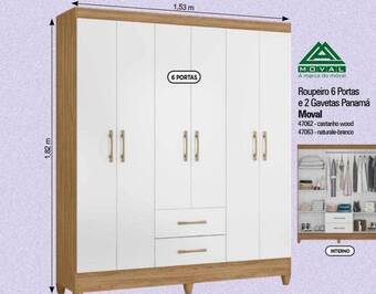 Zenir Roupeiro 6 portas e 2 gavetas panamá moval oferta
