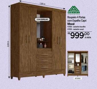 Zenir Roupeiro 4 portas com espelho capri moval oferta