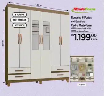 Roupeiro 6 portas e 4 gavetas cedro madeform