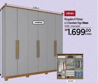 Zenir Roupeiro 6 portas e 3 gavetas vigo henn oferta