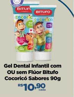 Gel dental infantil com ou sem flúor bitufo cocoricó sabores