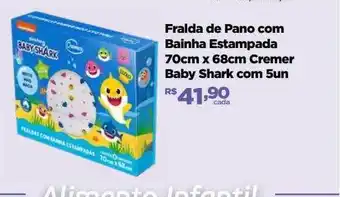 Farmácias Nissei Fralda de pano com bainha estampada 70cm x 68cm cremer baby shark com 5 oferta