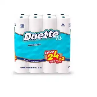 Papel higiênico duetto fit folha dupla neutro 30m x 10cm pacote leve 24 pague 22 unid.