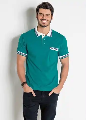 Actual - camisa polo verde turquesa com bolso e listras