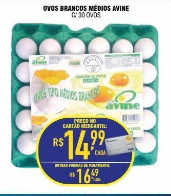 Mercantil Rodrigues Ovos brancos médios avine c/ 30 ovos oferta