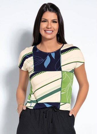 Posthaus Blusa (geométrica e folhas) rovitex oferta