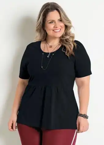 Posthaus Marguerite - blusa peplum preta detalhe gota plus size oferta