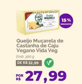 Oba Hortifruti Queijo muçarela de castanha de caju vegano vida veg 15% desconto oferta