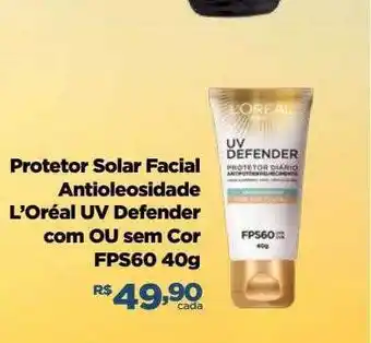 Farmácias Nissei Protetor solar facial antioleosidade l'oréal uv defender com ou sem car fps60 oferta