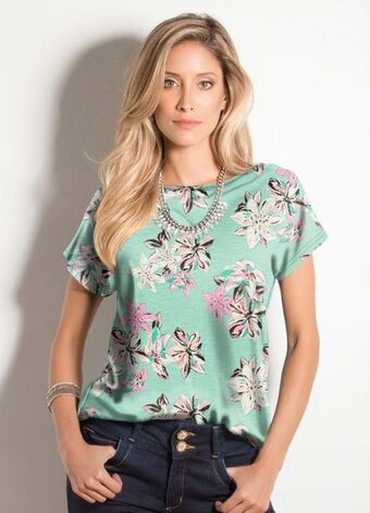 Posthaus Quintess - blusa com mangas curtas floral verde oferta