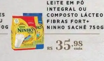 Leite em pó integral ou composto lácteo fibras fort + ninho sachê