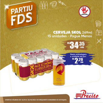Supermercado Precito Cerveja Skol 269ml 15 unidades oferta