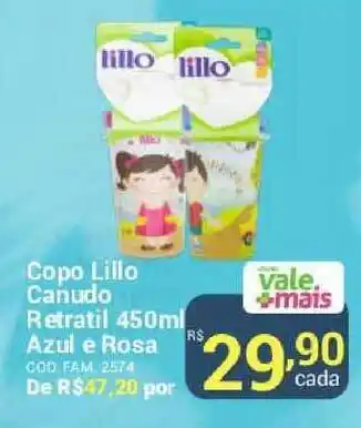 Copo Lillo Canudo Retratil 450ml Azul E Rosa