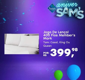 Sam's Club Jogo de Lencol 400 Fios Member's Mark oferta