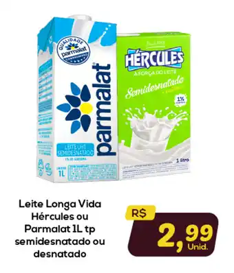Leite Longa Vida Hercules ou Parmalat 1L tp semidesnatado ou desnatado