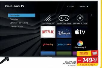 Smart tv led 40” philco roku