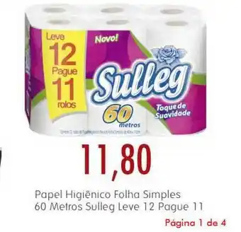 Papel Higiênico Folha Simples 60 Metros Sulleg Leve 12 Pague 11