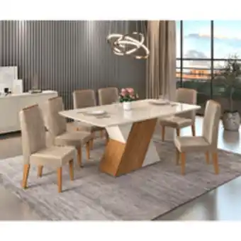 Novo Mundo Mesa de jantar rubi 6 cadeiras tampo chanfrado com vidro mdf/mdp dj móveis oferta