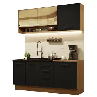 Pão de Açúcar Cozinha completa madesa agata 180002 com armário e balcão (sem tampo e pia) - rustic/preto oferta