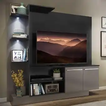 Pão de Açúcar Estante com 2 leds painel tv 55´´ e 2 portas dallas multimóveis preto/lacca fumê oferta