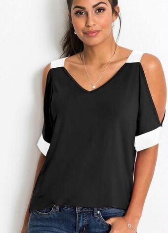 Posthaus Bonprix - blusa ombros de fora preta/off white oferta