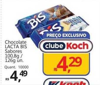 Supermercados Koch Chocolate lacta bis sabores oferta