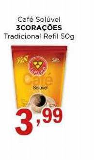 Supermercados Mundial Café solúvel 3corações tradicional refil oferta