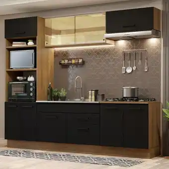 Pão de Açúcar Cozinha completa madesa agata 270003 com armário e balcão (sem tampo e pia) - rustic/preto oferta