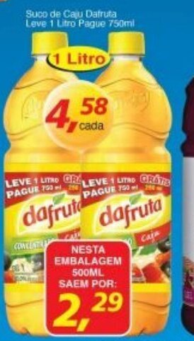 Supermercados Guanabara Suco de Caju Dafruta leve 1L pague 500ml oferta