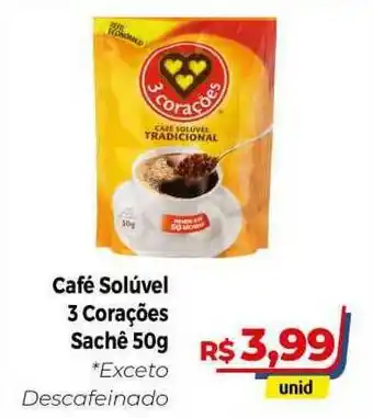 Hiper Moreira Café Solúvel 3 Corações Exceto Descafeinado 50g oferta