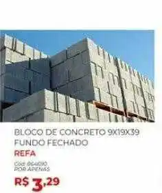 Bloco de concreto 9x19x39 fundo fechado refa