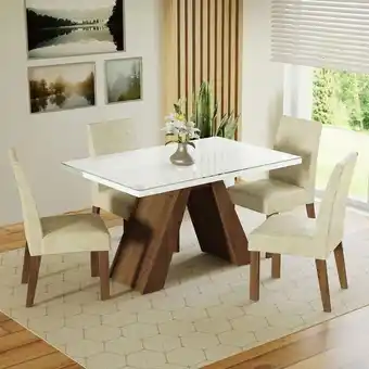 Pão de Açúcar Conjunto sala de jantar madesa petra mesa tampo de vidro 4 cadeiras - rustic/branco/imperial oferta