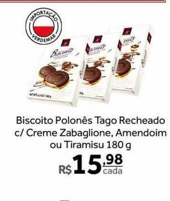 Biscoito polonês tago recheado c creme zabaglione, amendoim ou tiramisu