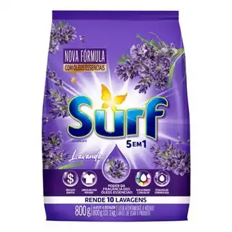 Detergente lava roupas em pó surf 5 em 1 lavanda 800g nova formula