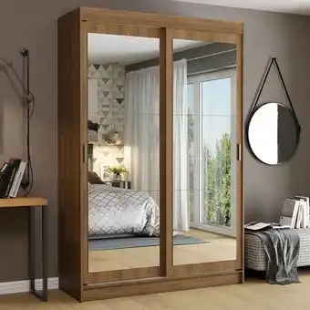 Pão de Açúcar Guarda-roupa solteiro madesa tokio 2 portas de correr de espelho 2 gavetas - rustic oferta
