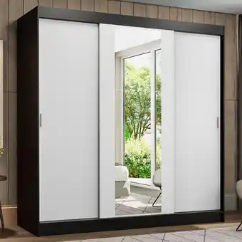 Pão de Açúcar Guarda-roupa casal madesa reno 3 portas de correr com espelho - preto/branco oferta