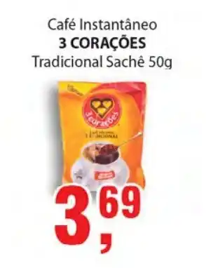 Supermercados Mundial Cafe Instantaneo 3 Coracoes 50g oferta