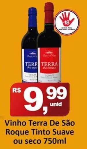 Rede Krill Vinho Terra de Sao Roque Tinto Suave ou Seco 750ml oferta