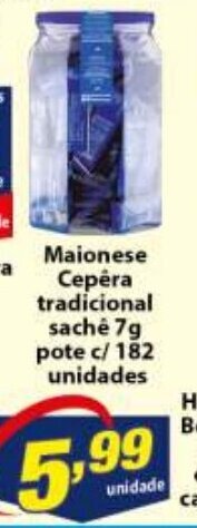 Vencedor Atacadista Maionese Cepera tradicional sache 7g pote c/ 182 unidades oferta