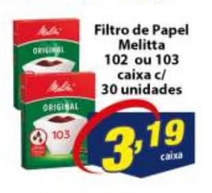Vencedor Atacadista Filtro de Papel Melitta 102 ou 103 caixa c/ 30 unidades oferta