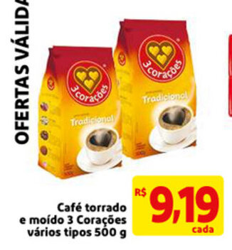 Mercado Extra Cafe Torrado e Moida 3 Coracoes varois tipos 500g oferta