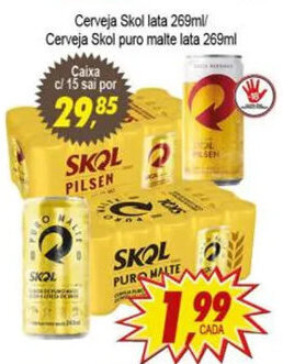 Cerveja Skol Lata 269ml/ Cerveja Skol puro malte lata 269ml