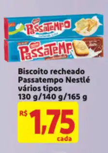 Biscoito Recheado Passetempo Nestle varios tipos 130g/140g/165g