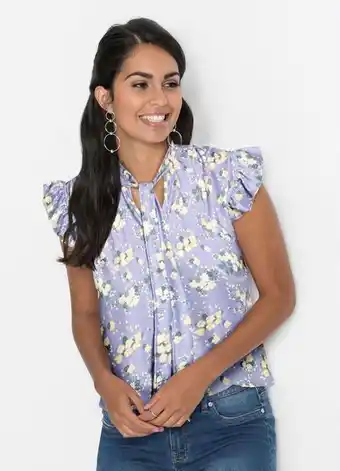 Quatro Estações Bonprix - blusa com amarração no decote floral lilás oferta