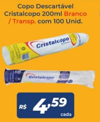 Atakarejo Copo Descartavel Cristalcopo 200ml Branco/ Transp. com 100 unid. oferta
